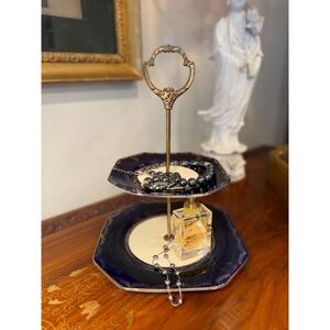 Antique Noritake / Morimura Cobalt Blue Tiered Stand, Gold Gilt Dessert Tray